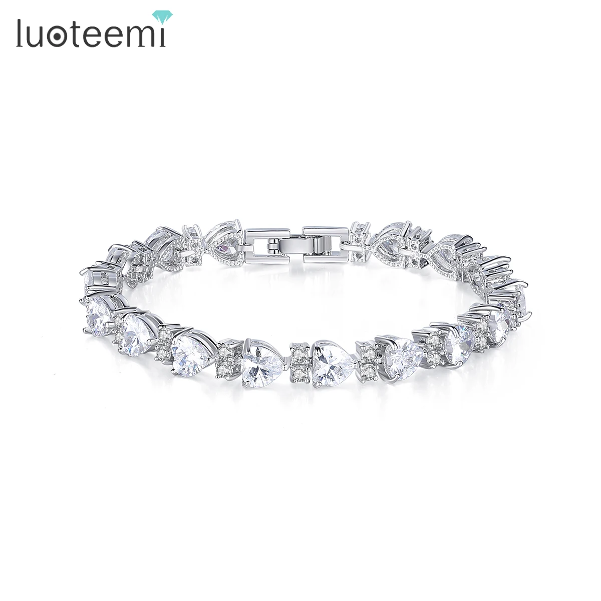

LUOTEEMI Charm Tennis Bracelet for Women Heart Shape Round CZ Stones Bracelets for Girl Free Shipping Wedding Bridal Items