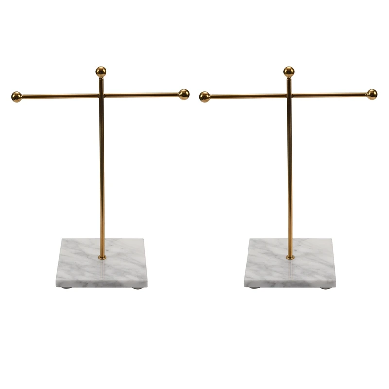 

2X Nordic Metal Golden Storage Rack With Marble Base Chic Ins Modern Jewelry Ring Necklace Earring Display Small