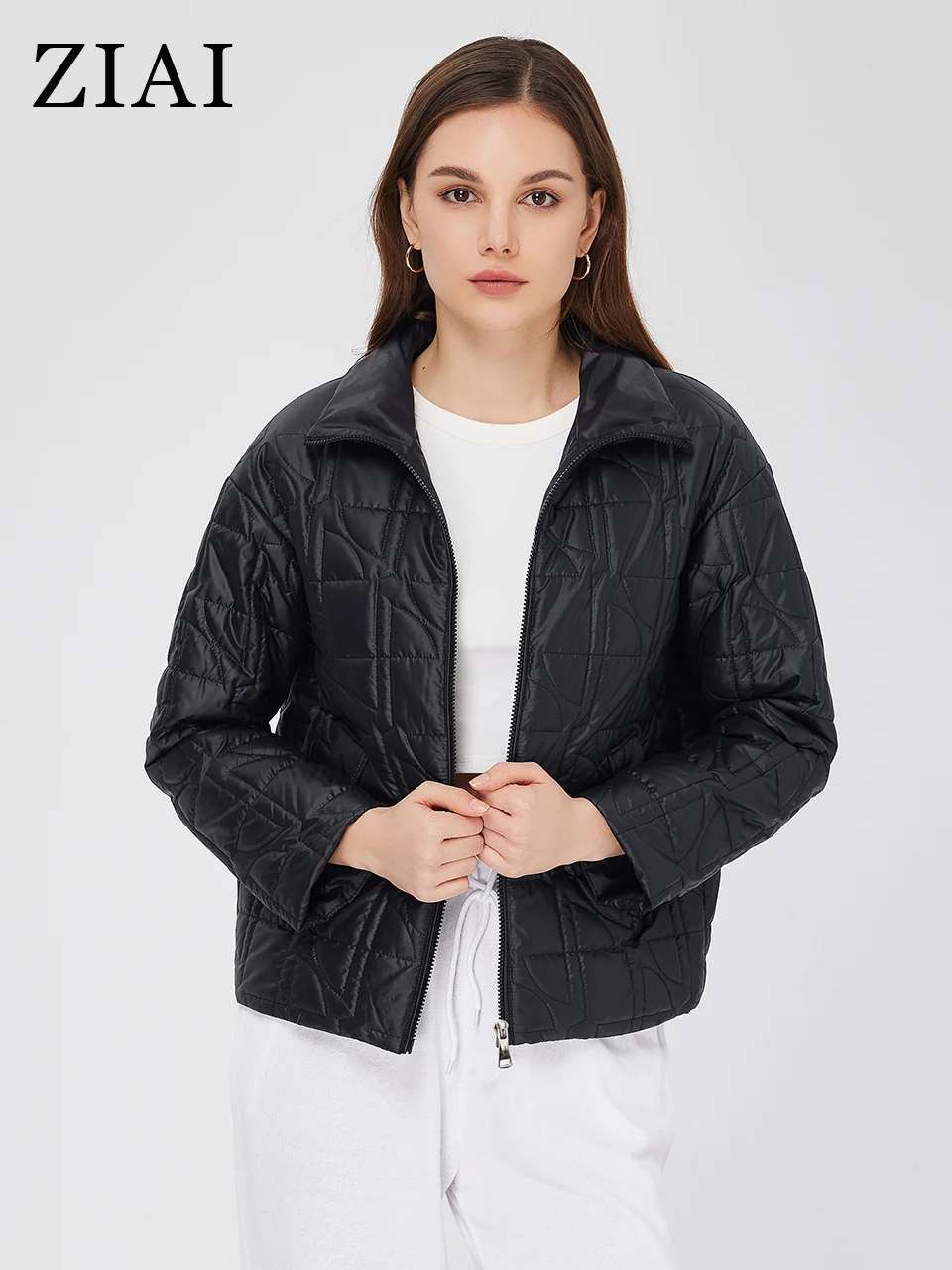 ZIAI 2023 Spring Autumn Classic short jacket Zip stand collar  Casual Thin Cotton coat women Fashion Women's parkas ZM-20348