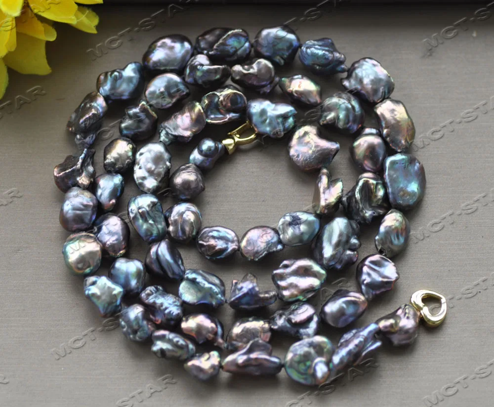 

MCT·STAR Z12196 17"-32'' 14MM PEACOCK-BLACK BAROQUE KESHI REBORN PEARL NECKLACE