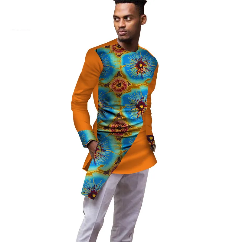 

Повседневная мужская рубашка для свадьбы, африканская одежда, Дашики, Лоскутная рубашка с принтом, базин богатый, традиционные африканские топы, одежда WYN362