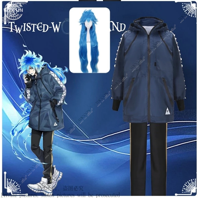 Wonderland Game Idia Shroud Косплей Костюм Парик Синие Длинные Волосы Housewarden of Ignihyde Куртка