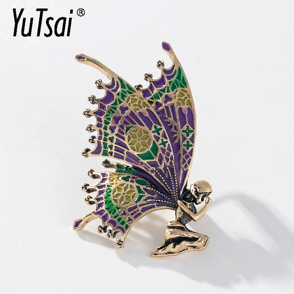 

YUTSAI Fashion Angel's Prayer Butterfly Brooch Elegant Drop Glaze Alloy Painted Brooch for Women Jewelry Accessories YT666