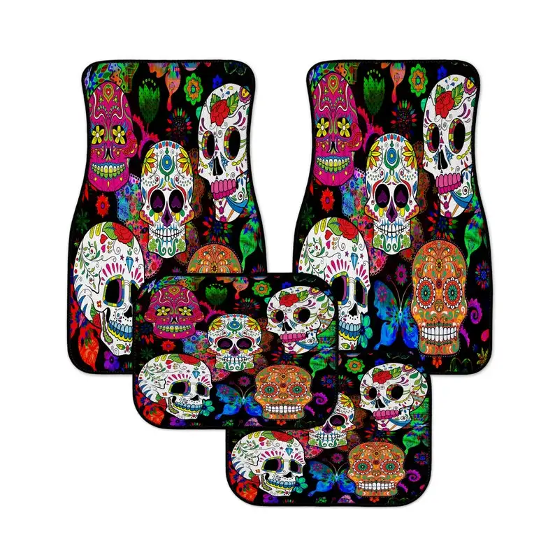 

Sugar Skull Car Mats, Happy Skulls, Color Crazy Day Of The Dead Auto Mats