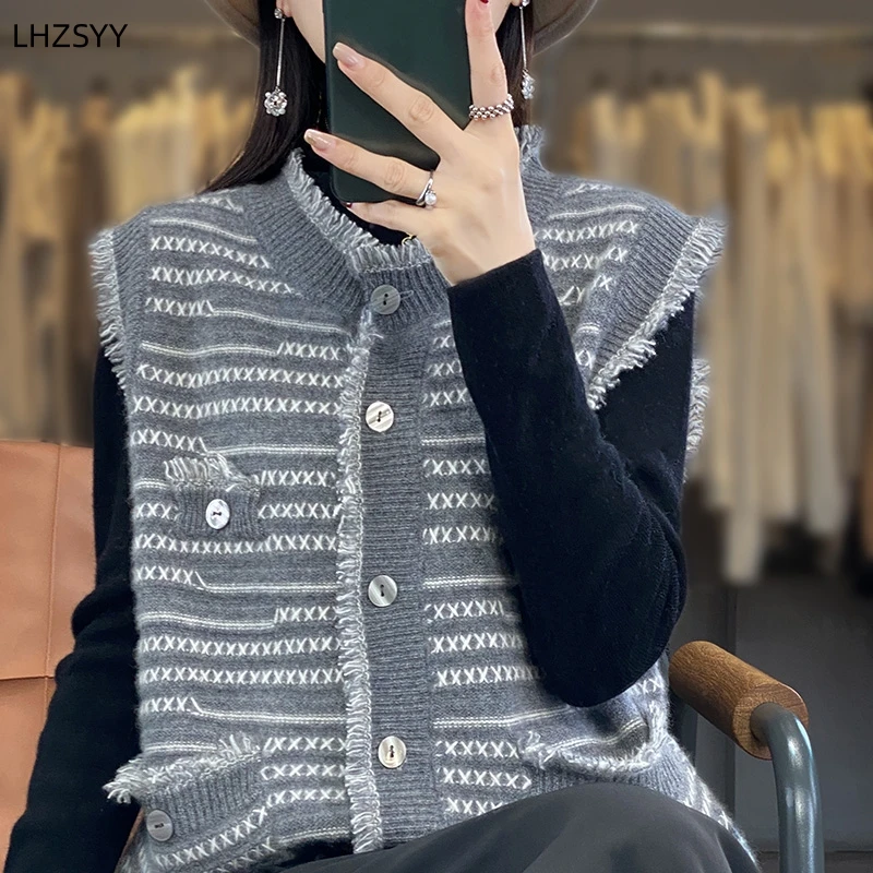 LHZSYY 23 осенний винтажный кашемировый кардиган жилет женский больших размеров с
