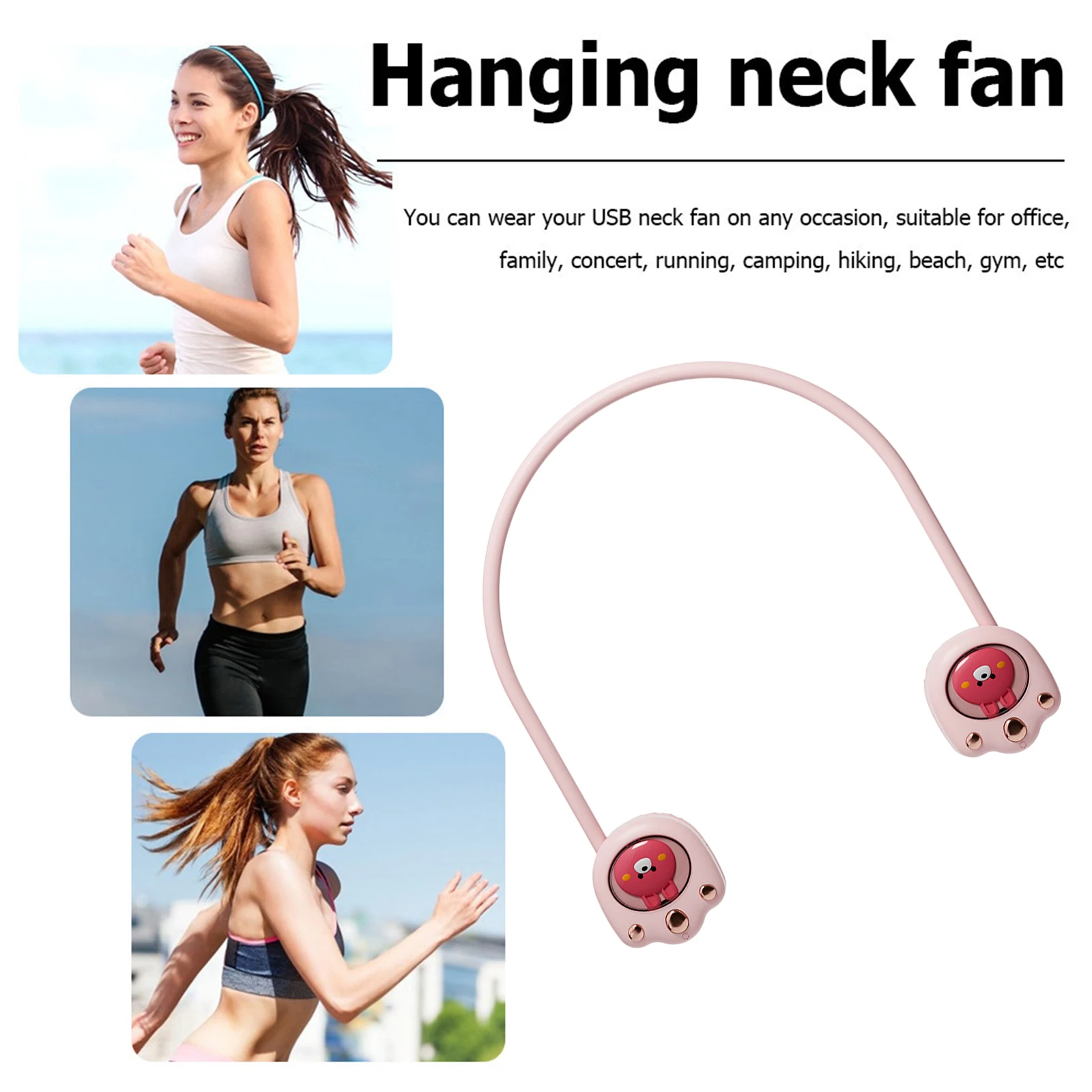 

Foldable Sports Fan Bladeless Cat Claw Electric Neck Fan USB Charging 1500mAh 3-speed Universal Adjustment for Travel Fitness