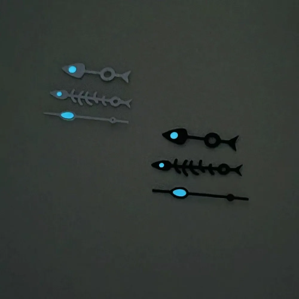Modified watch hand, personalized fish bone pointer, three-pin, green luminous, suitable for NH35/NH36/4R/7S movement