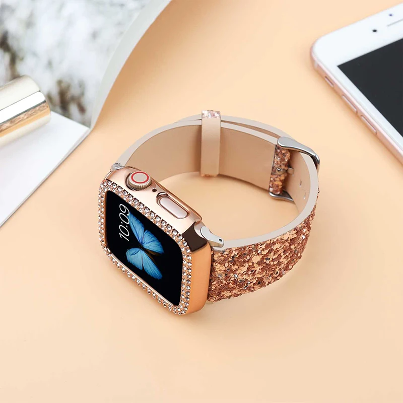 glitter sequins Leather ultra 49mm Band for Apple Watch 38mm 40/41mm 42mm 44mm 45mm ladies Shiny Strap IWatch Series 8 7 6 5 4 3