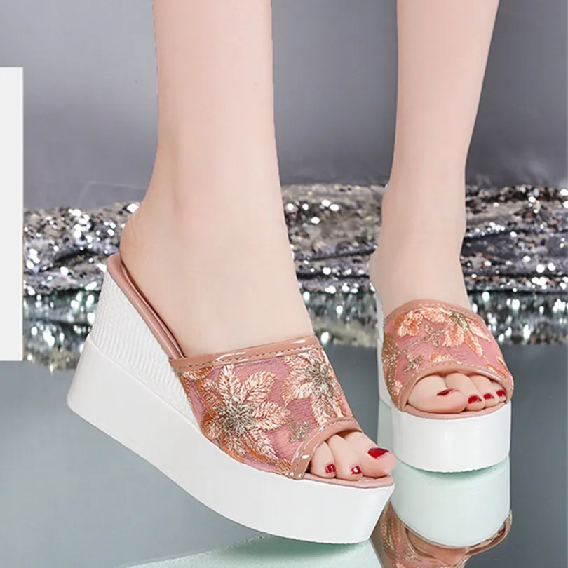 Summer Women Beach Sandals Thick Platform Womans Pumps Ladies Home Shoes Womens Non-slip Modern Slippers Sexy Female High Heels