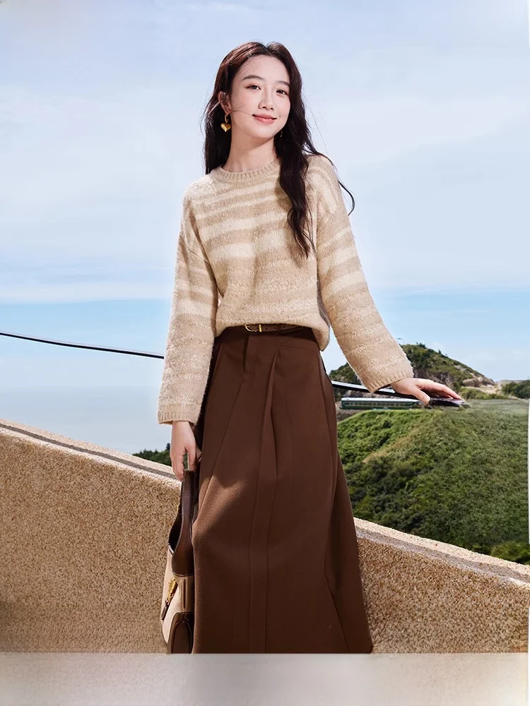 Xiangng Idle Sle полосатый свитер женский осень 2023 новый свободный утягивающий вязаный