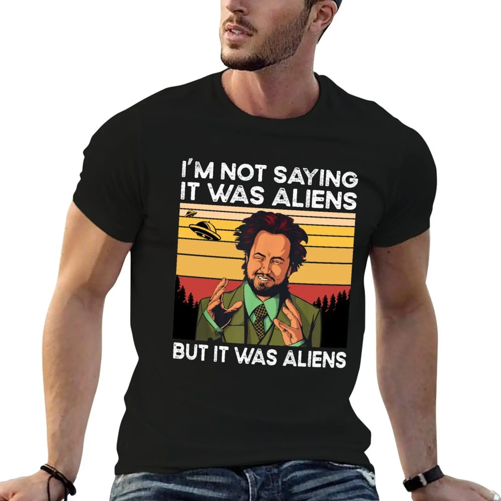 Фото Футболка Giorgio Tsoukalos с изображением инопланетян, повседневная, минималистичная, с коротким рукавом. №1