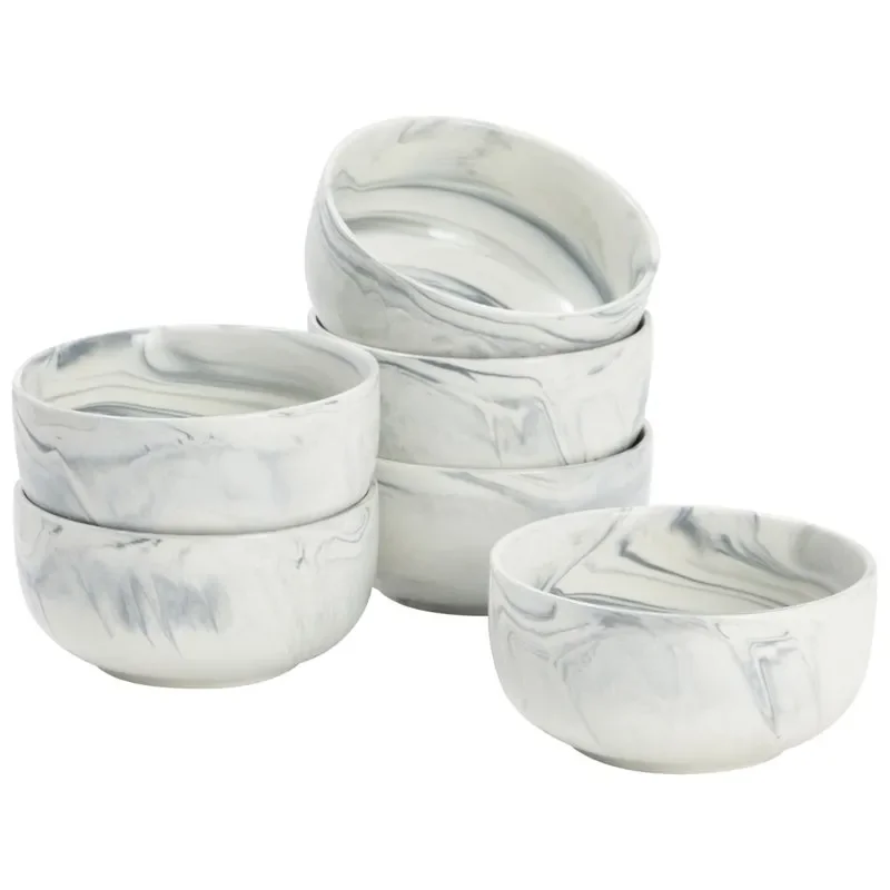 

Set of 6 Marble Gray Porcelain Bowls for Soup, Kitchenware, 6 x 3 in, 28 oz