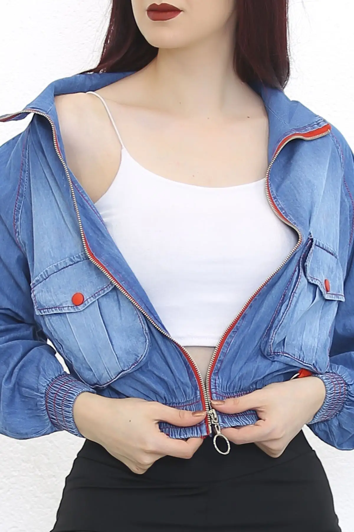 

Женская модная джинсовая куртка, пальто с карманами, джинсовая куртка синего, красного цветов