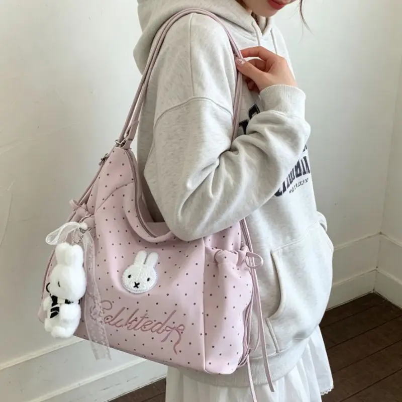 Фото Милый рюкзак Miffy в горошек для женщин: новая вместительная сумка для ежедневных поездок, многофункциональная сумка-тоут, универсальная сумка через плечо №2