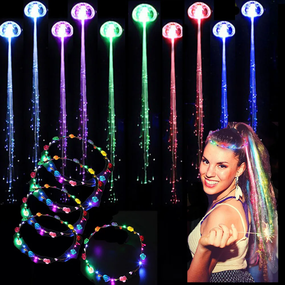 Party Feather Flower Crown Light up Headbands Wreath LED Hair Barrettes Optic Braid Hairpin Cosplay Birthday Luminous  Halloween