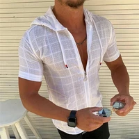 hot sale 2022 summer new european american fashion mens short sleeved hooded zipper t shirt large size mens clothing