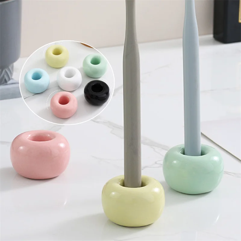 

Ceramic Toothbrush Holder Home Multifunctional Mini Donut Toothbrush Base Frame Storage Rack Bathroom Shower Tooth Brush Stand