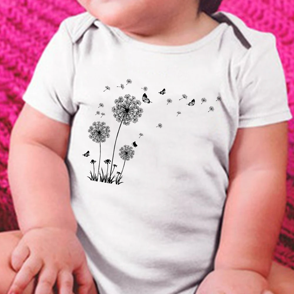 

Aesthetic Dandelion Graphic Simple Short Sleeve Toddler Bodysuits Harajuku Popular All-Match O-Neck Newborn Romper