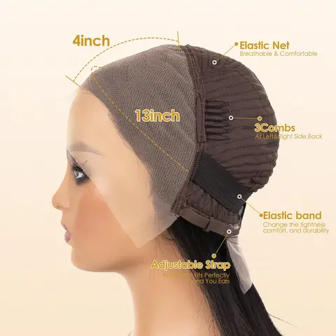 Парик без клея на сетке 13x4, прямой, из натуральных волос - изображение