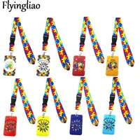 autism pattern key lanyard car keychain id card pass gym mobile phone badge kids key ring holder jewelry decorations card holder