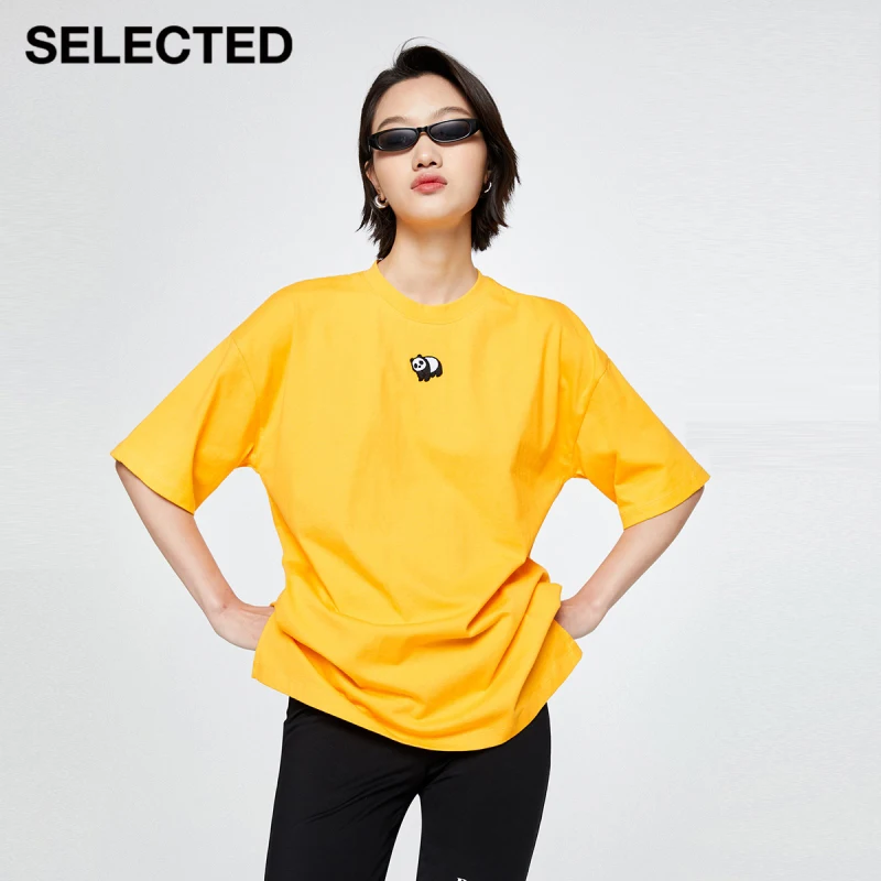 

SELECTED Summer Cotton Loose Panda Embroidery Short Sleeve T-Shirt Women S|421201099