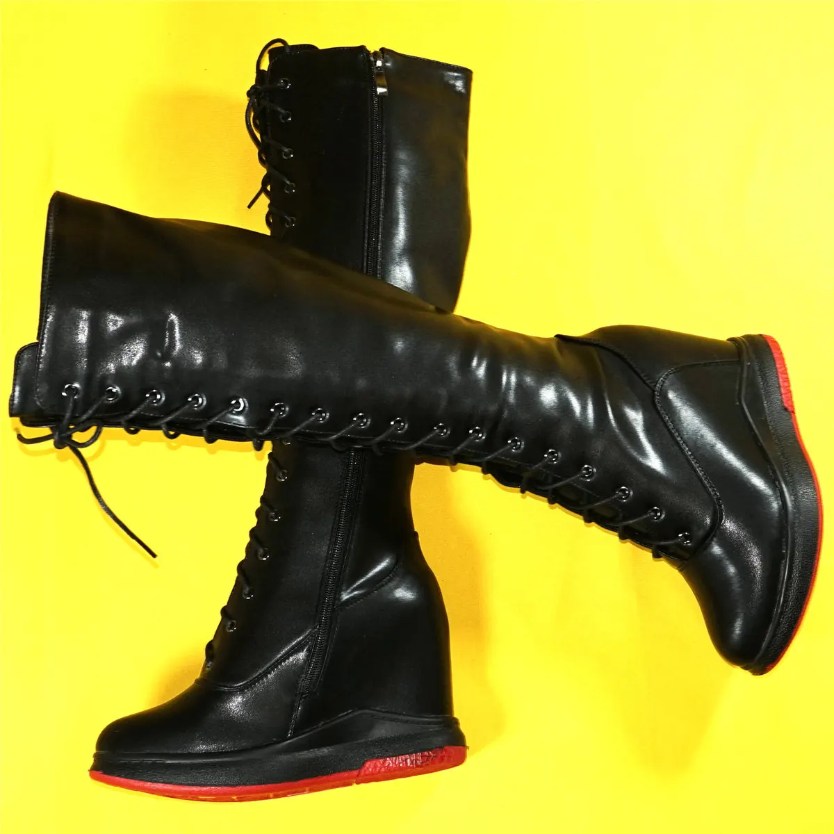 Winter Fashion Sneakers Women Lace Up Genuine Leather High Heel Vulcanized Shoes Female Round Toe Platform Pumps Casual Shoes