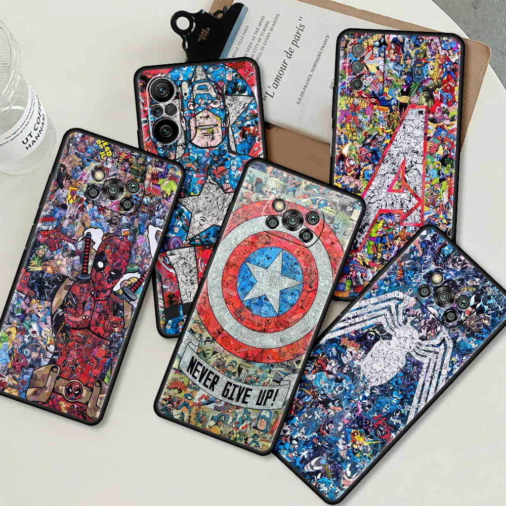 

Soft Case For Xiaomi Mi Poco X4 Pro 5G X3 NFC M4 M3 F3 GT F1 11 Lite 11T 10T 9T Phone Cases Black Back Cover Cartoon Marvel Hero