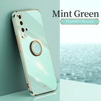 luxury plating square ring holder silicone phone case on for huawei nova 5 pro nova5 phone case stand back cover
