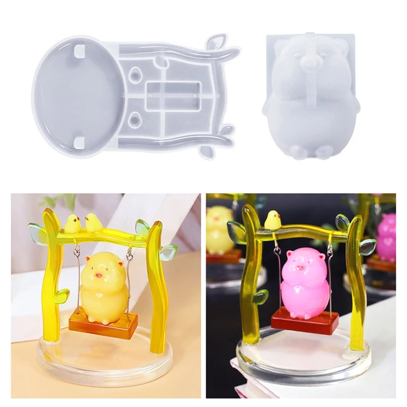 X6HE Cute Swing Piggy Silicone Resin Molds Epoxy Jewelry Casting Molds Pig Resin Mold Supplies for DIY Car Accessories Crafts