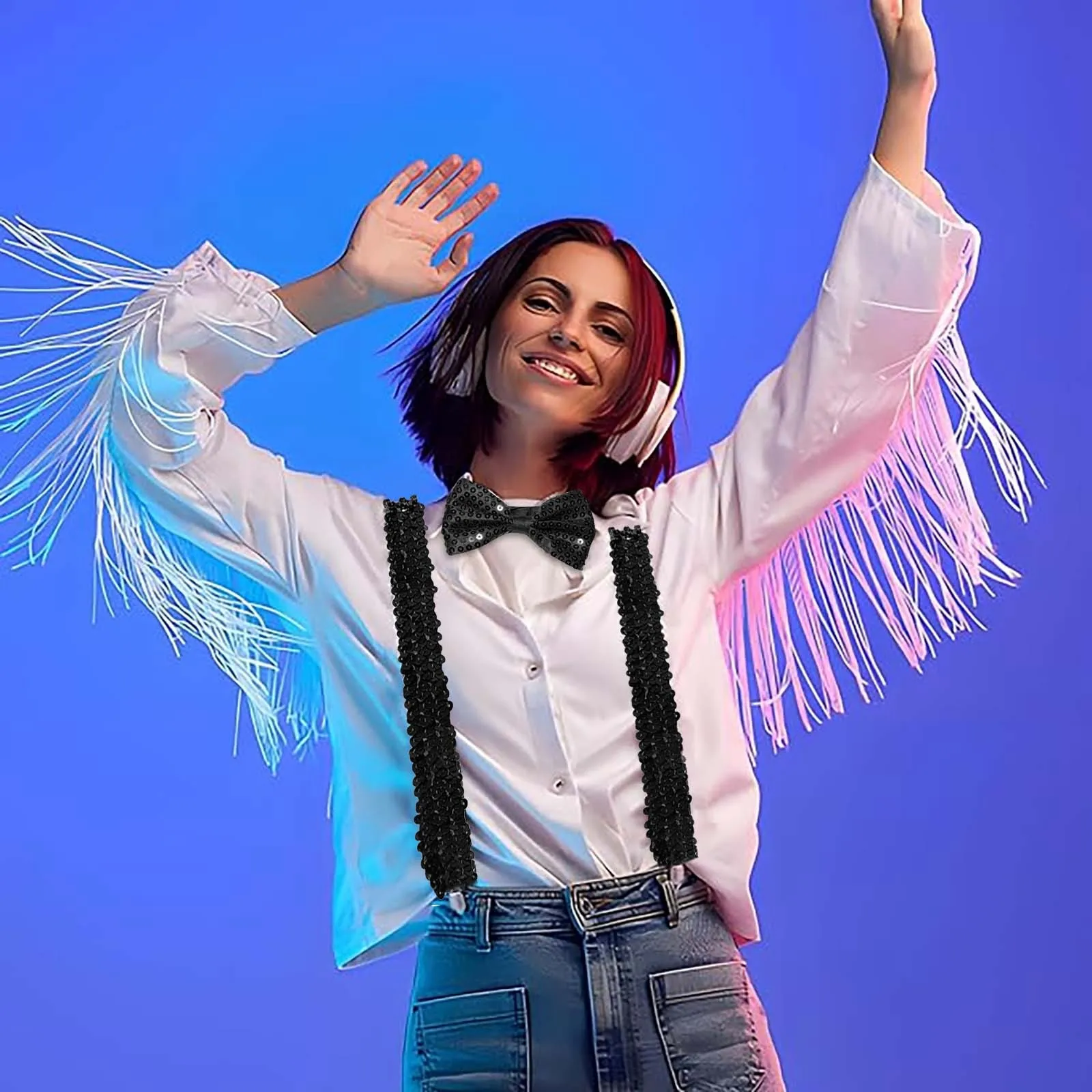 Аксессуары для новогодних костюмов подтяжки с блестками и бант Блестящий