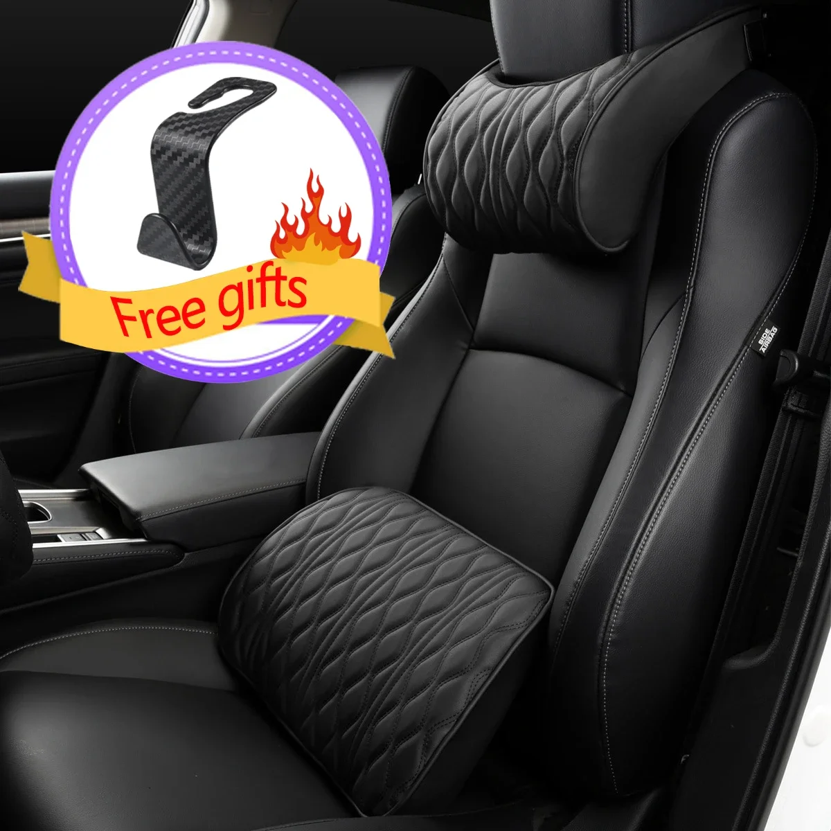 

Car Neck Pillow PU Leather Lumbar Waist Support for Seat Memory Backrest Headrest Cushion Car Seat Lumbar Support Cushions