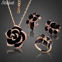 fashion rose flower enamel jewelry set rose gold color black bridal jewelry sets for women wedding 2022 best selling products