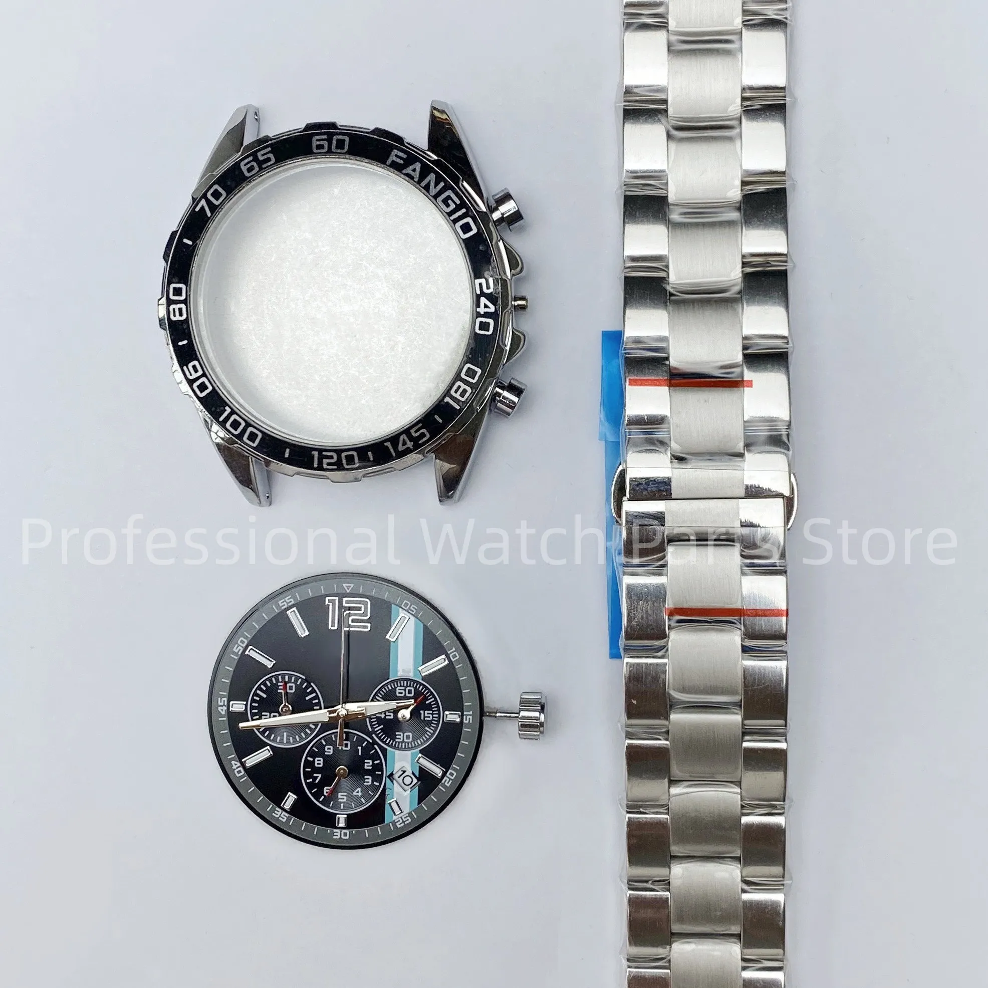 43mm Watch Accessories Set Case+Dial+Hands+Crown+Stainless Steel Strap with Complimentary Quartz Movement Set Calendar Window