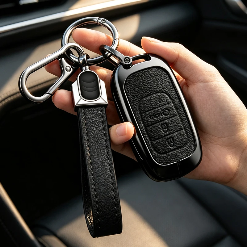 Фото Металлический кожаный чехол для автомобильного ключа Honda CR-V, Civic, Accord, HR-V, Fit, City, Odyssey, Alison, XRV 2023 2024 №1