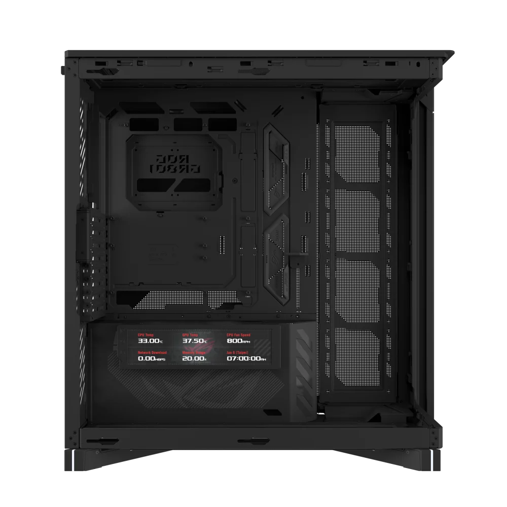Фото Новый корпус ROG Cronox GR801 EATX Full Tower с панорамным обзором, 9,2-дюймовым ЖК-экраном и изогнутым закаленным стеклом для ПК (модель 2026 года) №3