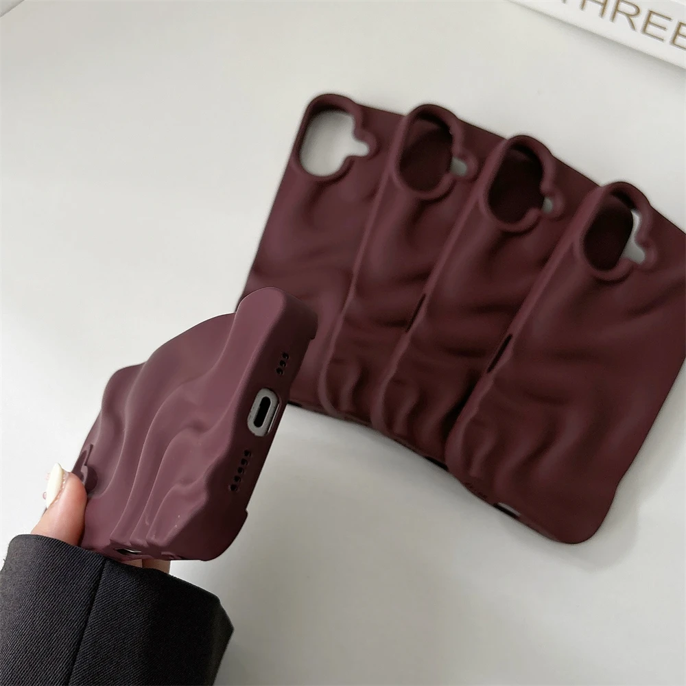 Роскошный чехол для телефона с матовым винно-красным водной рябью iPhone 15 14 Plus 16 13 12