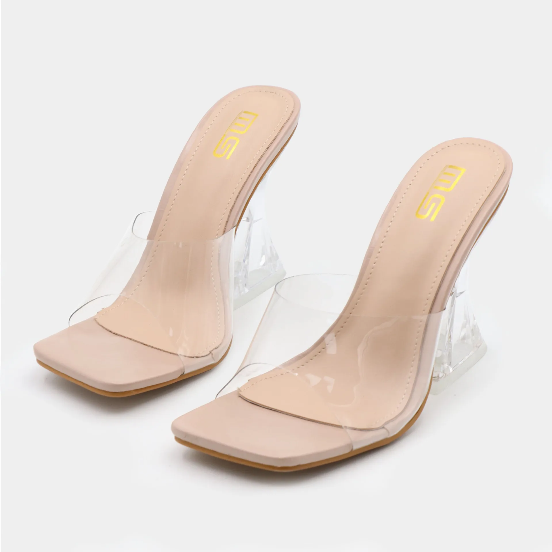 Modern Sandals 2022 Summer New Transparent PVC Open Toe High Heel Shoes Horseshoe Heel Outer Fashion Simple Women's Slippers