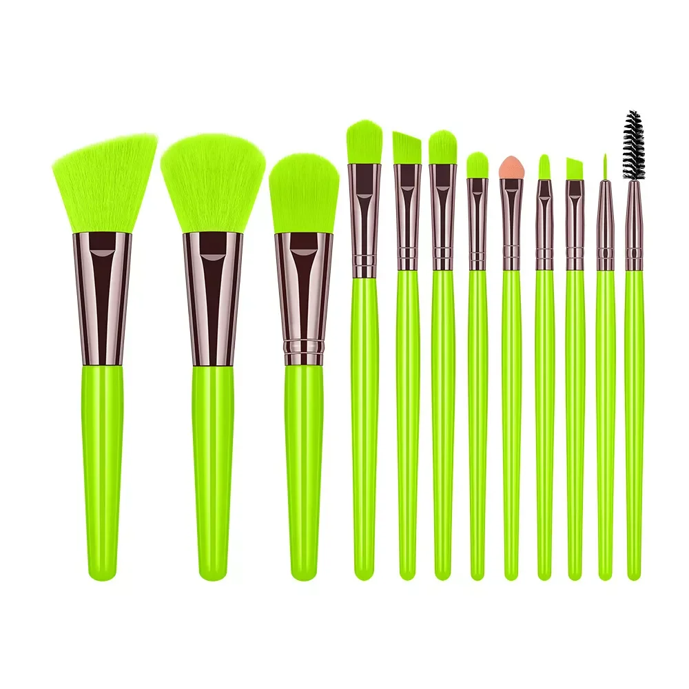

NEW2023 12 PCs Makeup Brushes Set Fluorescent Green Beauty Tools Powder Foundation Eyeshadow Mascara Brush