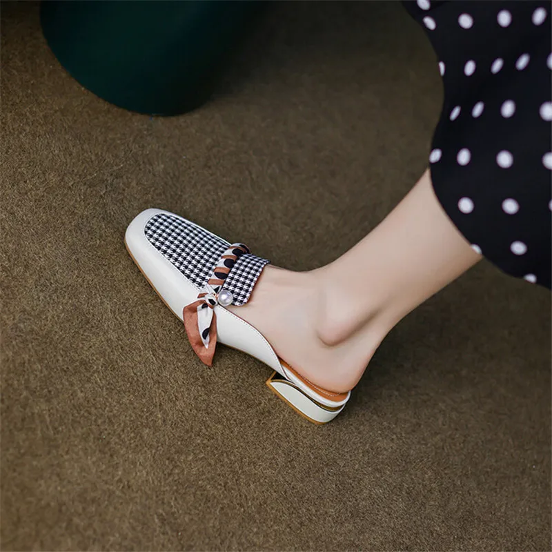 

Summer Woman Shoes Outside Slippes Low Heels Slippers Shoes for Women Square Toe Mixed Color Women's Shoes Chunky Heel Loafers