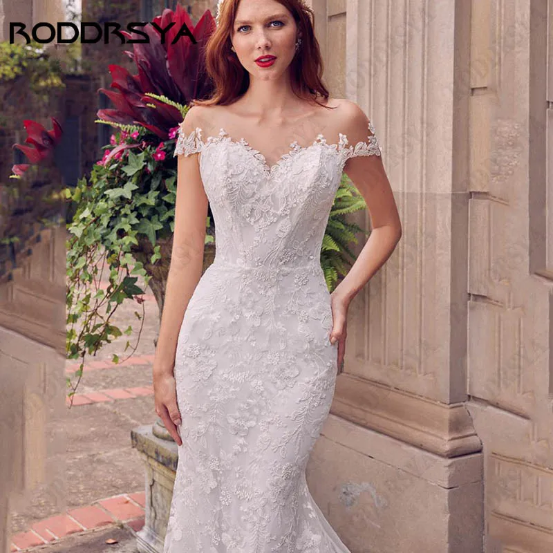 

RODDRSYA Exquisite Lace Appliques Bride Gowns Cap Sleeve Sweetheart Mermaid Wedding Dress For Women Backless Tulle Vestido Novia