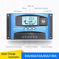 100A 60A 50A 40A 30A MPPT Solar Charge Controller PWM 12V/24VDC Dual USB LCD Display Solar Panel Battery Regulator with Load