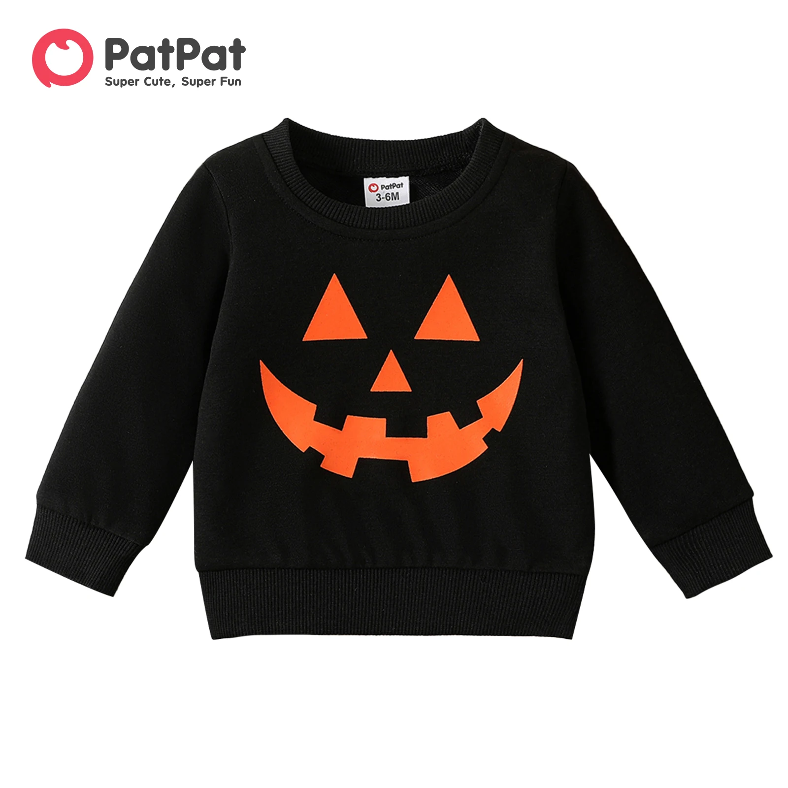 

PatPat Halloween Baby Boy/Girl 100% Cotton Long-sleeve Glow In The Dark Pumpkin Face Print Sweatshirt