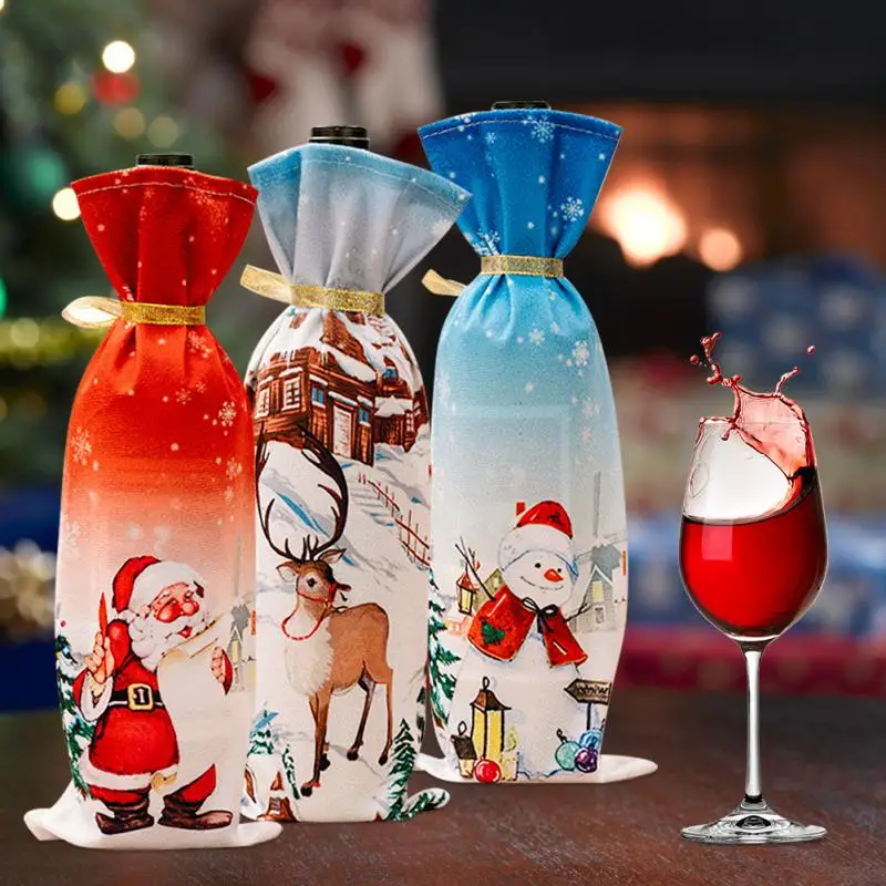 

Red Wine Bottle Storage Bag Christmas Decorations Red Wine Bottle Bag Champagne Bottle Cover Printed Wine Bag Atmosphere Layout