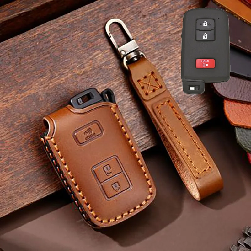 

Genuine Leather 3 Button Car Key Case for 2017 2018 2019 2020 2021 Toyota Tacoma Land Cruise Prius V 4Runner Car Accessories