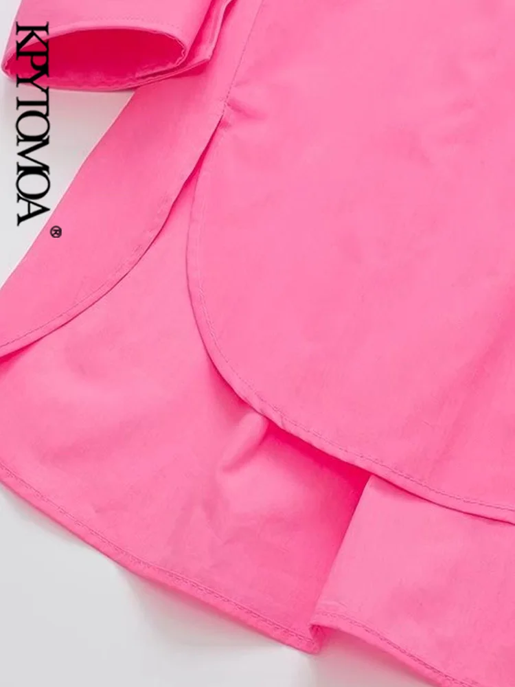 KPYTOMOA Женская мода с накладным карманом большой размер винтажная блузка длинным