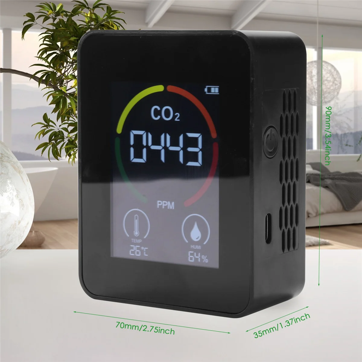 

Air Monitor CO2 Carbon Dioxide Detector Air Quality Temperature Humidity Monitor Fast Measurement Meter for CO2, Black