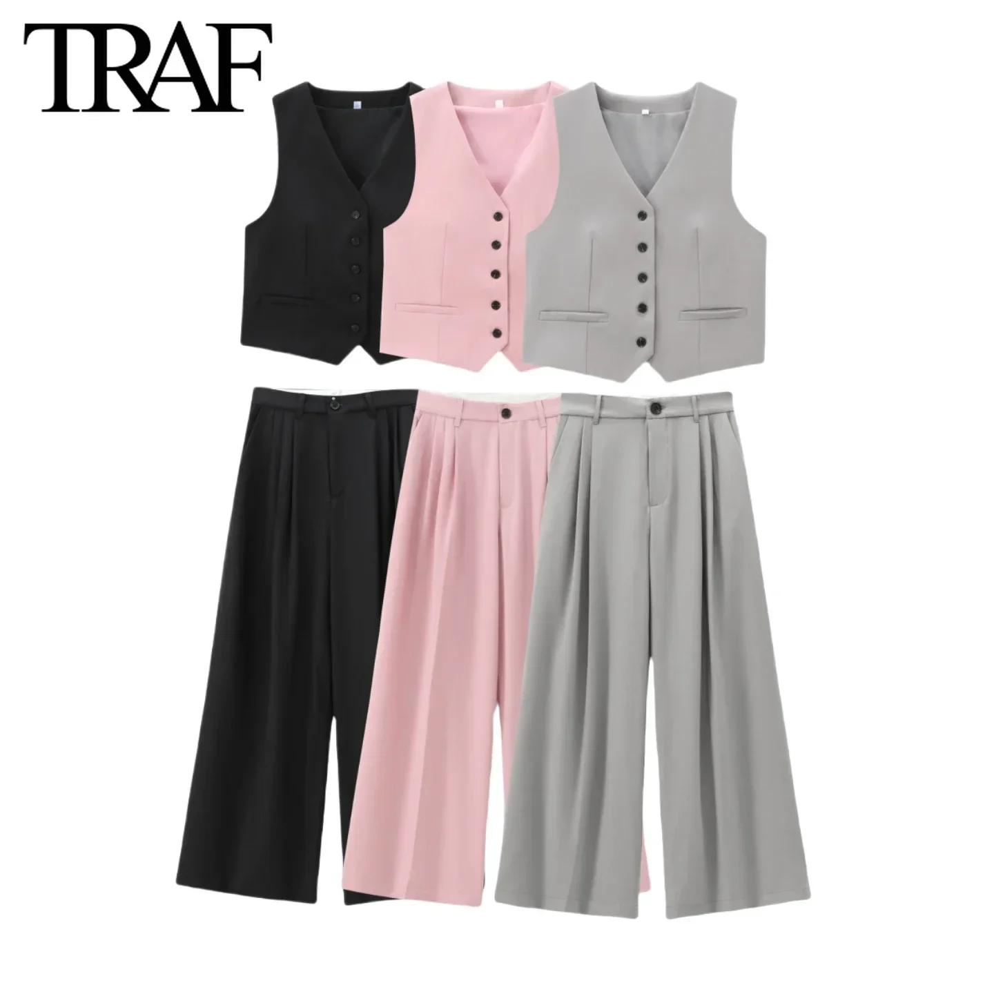 Женский однобортный комплект из двух предметов жилет без рукавов с V-образным