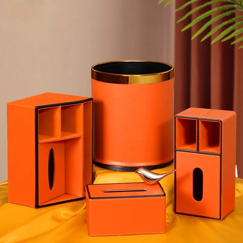 

Orange trash can storage bin tissue box living room creative Nordic style ins light luxury high-end net red drawer storage bins