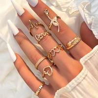 8pcsset minimalist flower hollow heart ring set luxury gold plated finger knuckle ring sets for women