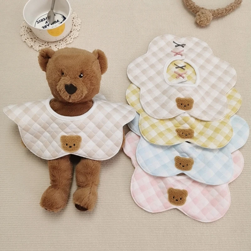 

Cartoon Bear 360 Degree Rotation Burp Cloth Baby Flower Shape Feeding Bib Bandana Scarf Muli Layers Soft Pure Cotton